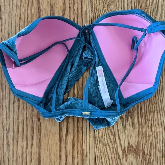🧡 PINK Victoria's Secret Lightly Lined Bralette in Teal Floral Velour - Picture 2 of 4